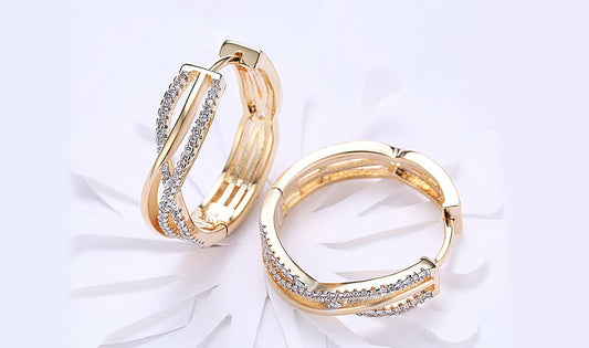 14K Gold Plating White Austrian Elements Twisted Abstract Clip On Earrings ITALY Design - Puritific