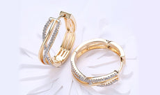 14K Gold Plating White Austrian Elements Twisted Abstract Clip On Earrings ITALY Design - Puritific