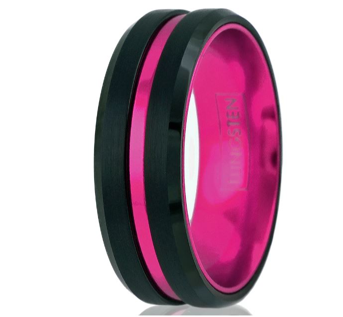 Black Tungsten and Hot Pink Stripe Ring - Puritific