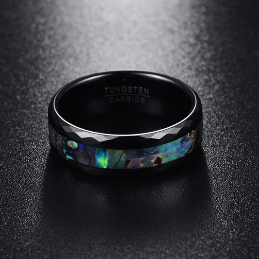 Black Polished Faceted Shell Tungsten Ring - Puritific