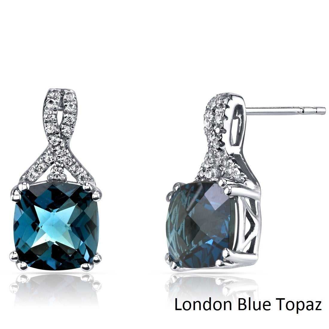 2.00 CT Cushion Cut London Blue Topaz Stud Earring in 18K White Gold Plated - Puritific