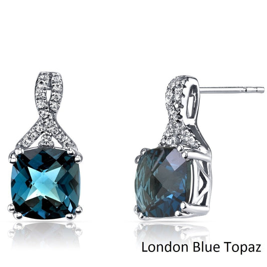 2.00 CT Cushion Cut London Blue Topaz Stud Earring in 18K White Gold Plated - Puritific