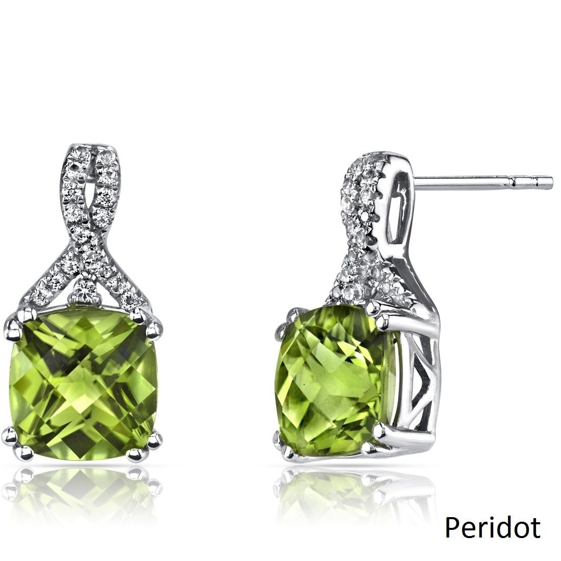 2.00 CT Cushion Cut Peridot Stud Earring in 18K White Gold Plated - Puritific