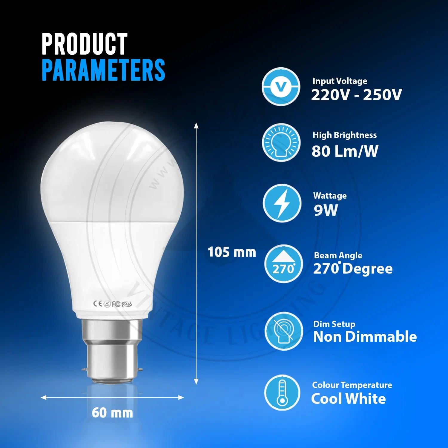 9W B22 Screw LED Light GLS bulbs, Energy Saving Edison Cool White 6000K ~4417-6