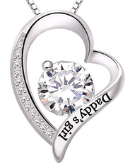 14K White Gold Plating White Crystal Pav'e Daddy's Girl Heart Shaped Necklace - Puritific