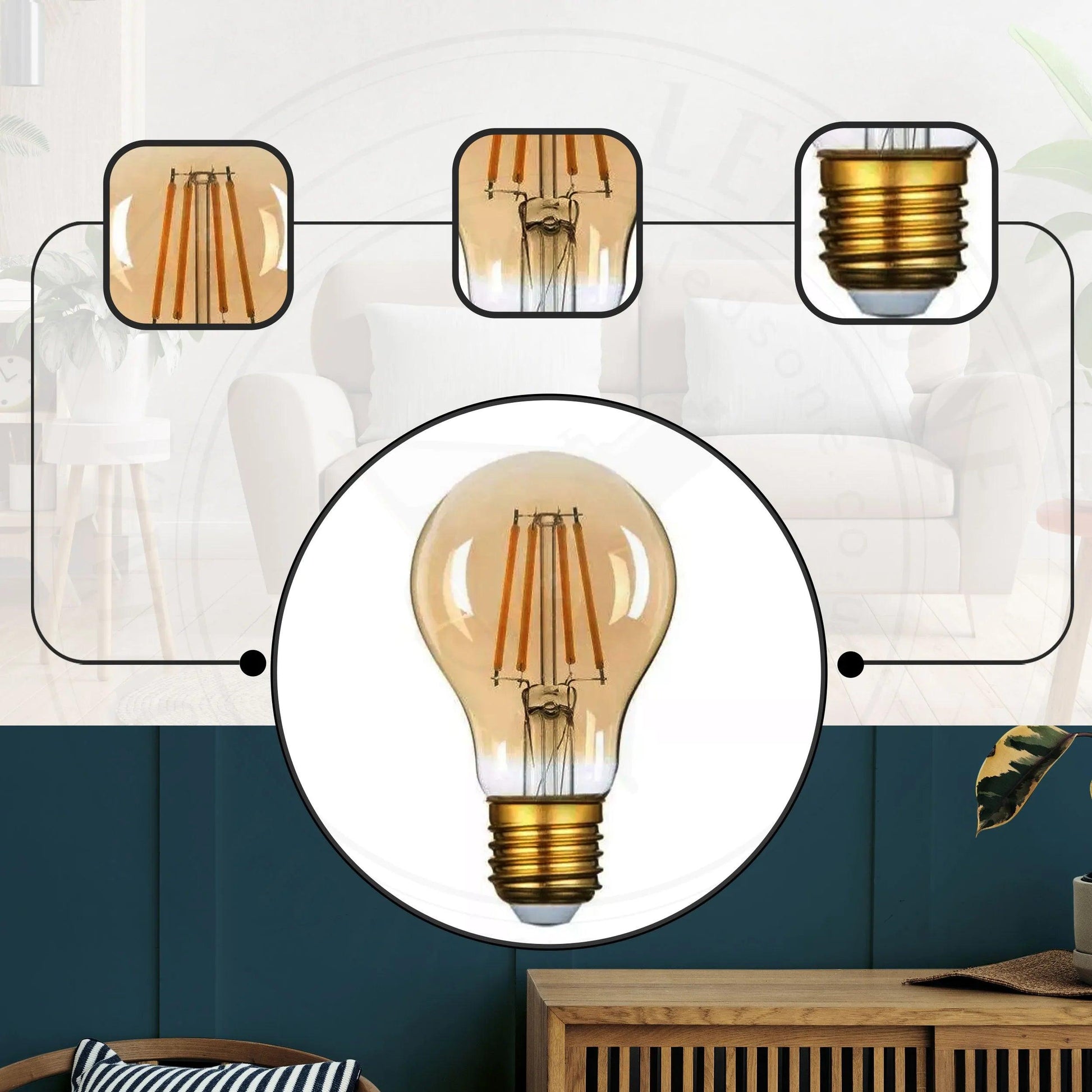 A60 E27 4W Edison LED filament Bulb Amber bulb Warm white screw bulbs 2700K~4418-3