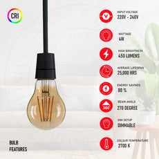 A60 E27 4W Edison LED filament Bulb Amber bulb Warm white screw bulbs 2700K~4418-6