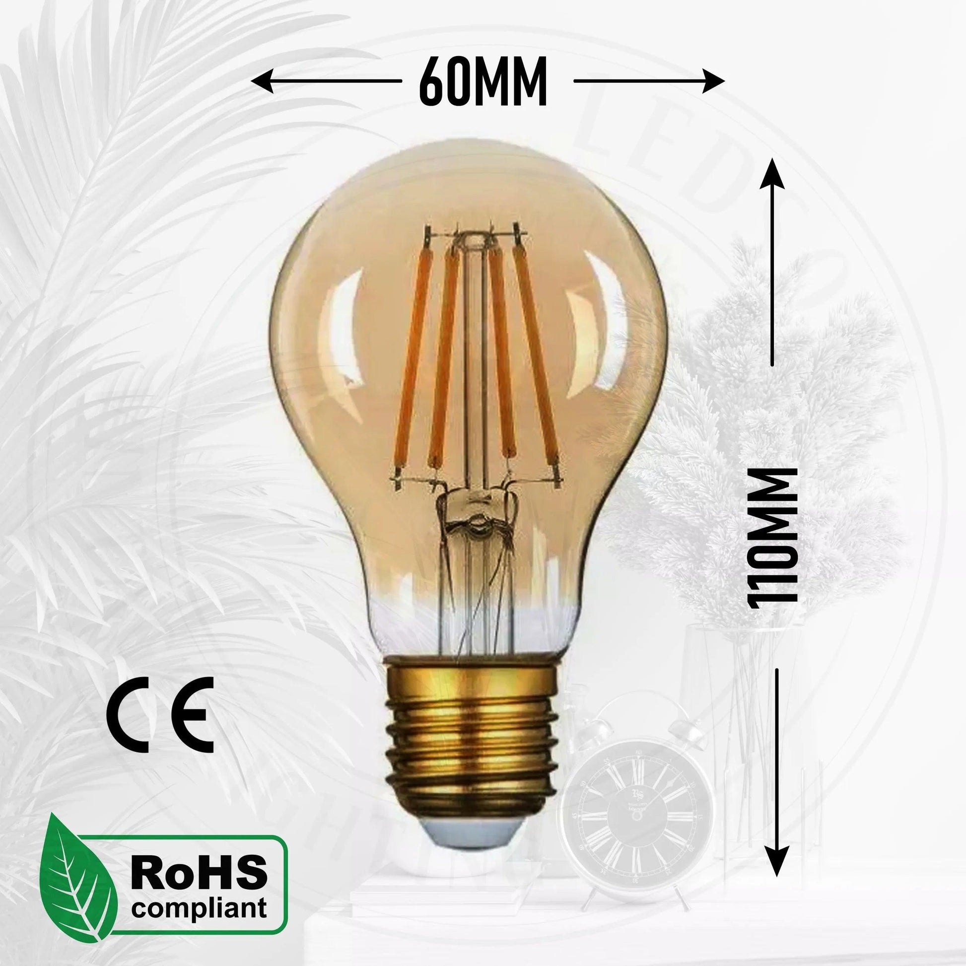 A60 E27 4W Edison LED filament Bulb Amber bulb Warm white screw bulbs 2700K~4418-7