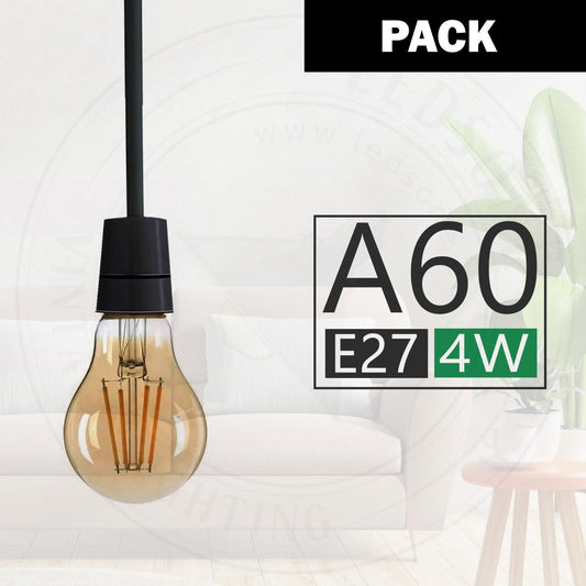 A60 E27 4W Pack Edison Style LED filament Amber Warm white screw 2700K Light Bulbs~4095-0