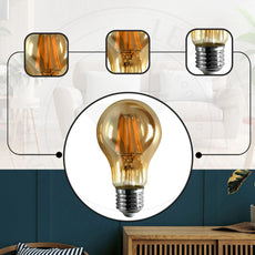 A60 E27 8W Edison LED filament Bulb Amber bulb Warm white screw bulbs 2700K ~4419-3