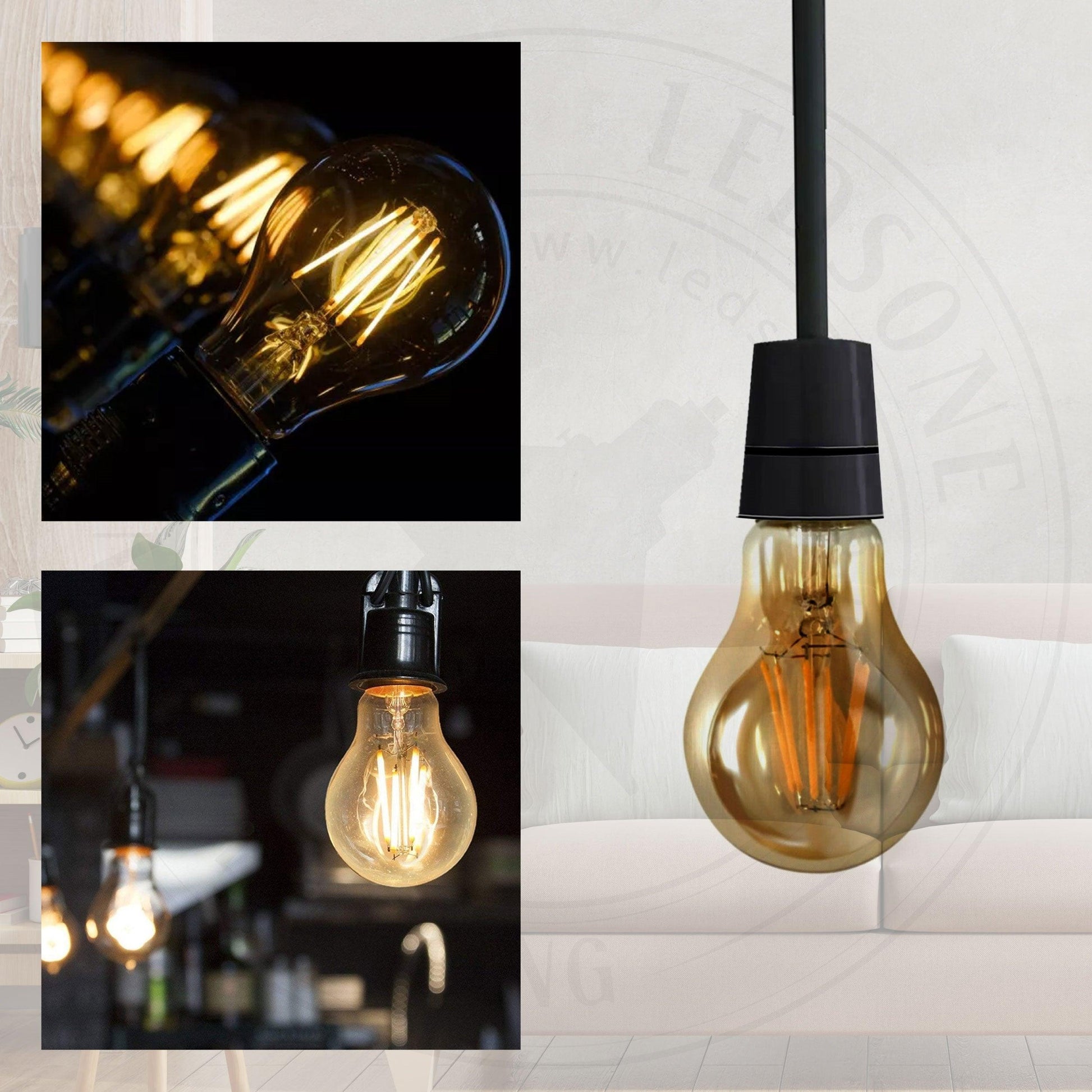 A60 E27 8W Edison Style LED filament Amber Warm white screw Packs bulbs 2700K Light Bulbs~4094-12