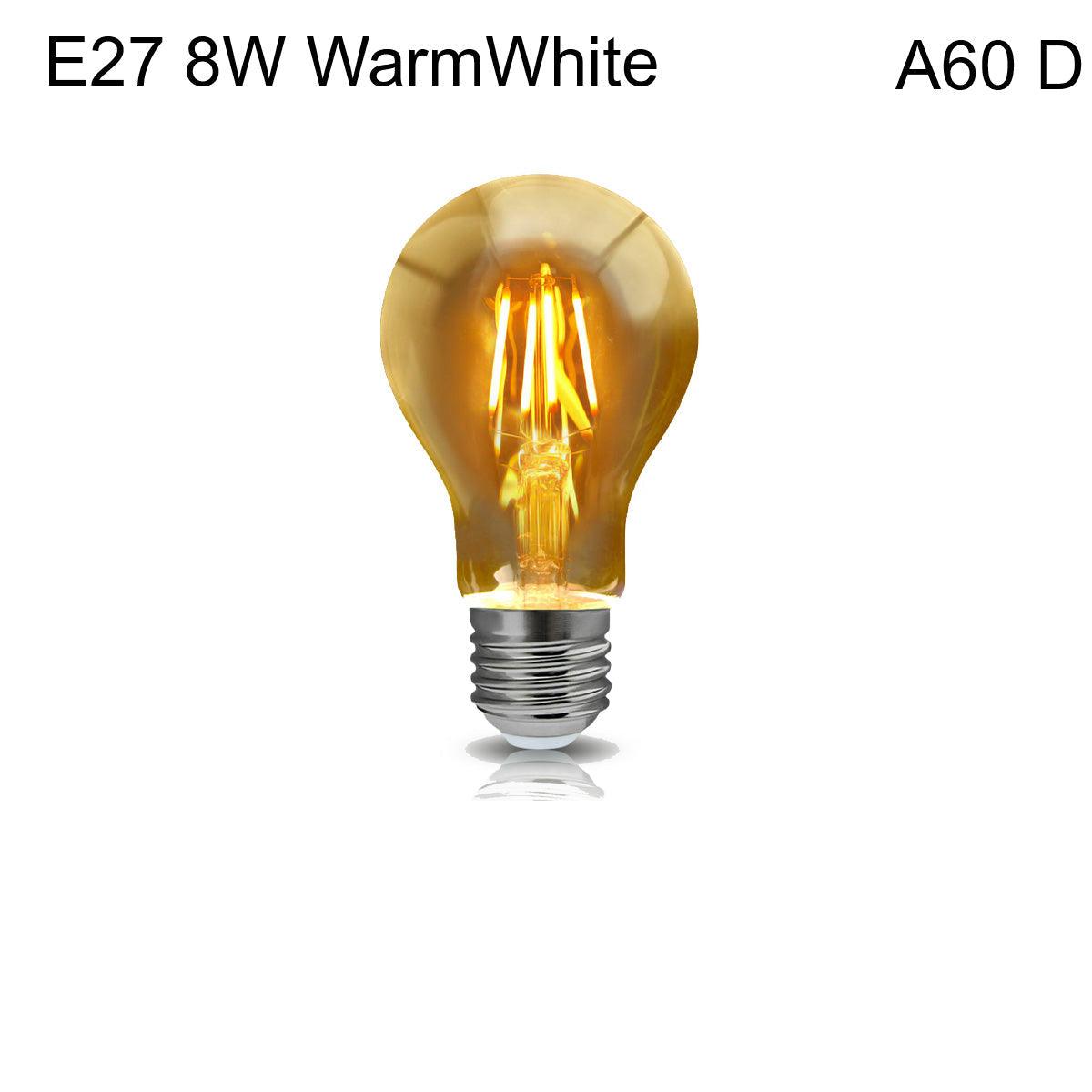 A60 E27 8W Edison Style LED filament Amber Warm white screw Packs bulbs 2700K Light Bulbs~4094-1