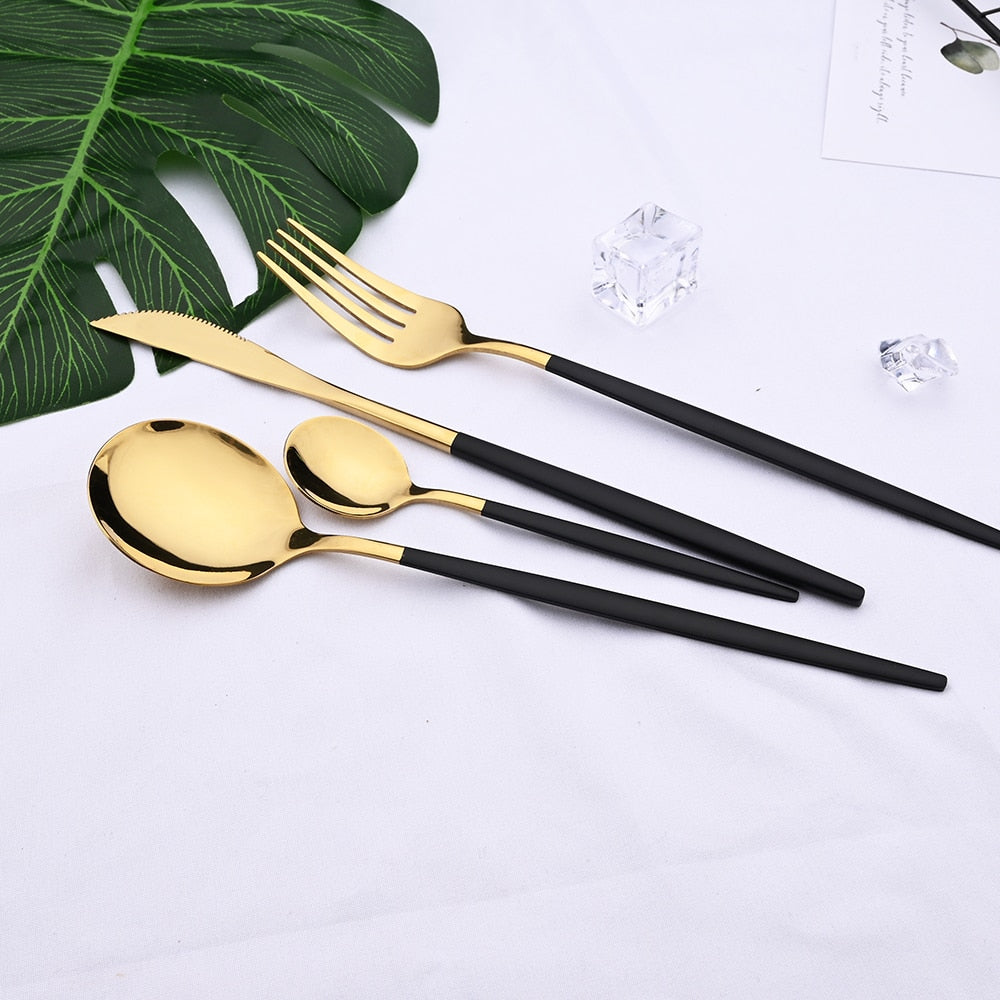 24pcs Black Gold Dinnerware Set - Puritific