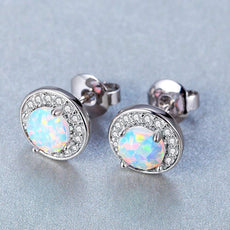 2.00 Ct Opal Created Round Halo Stud Earringin 18K White Gold Plated - Puritific