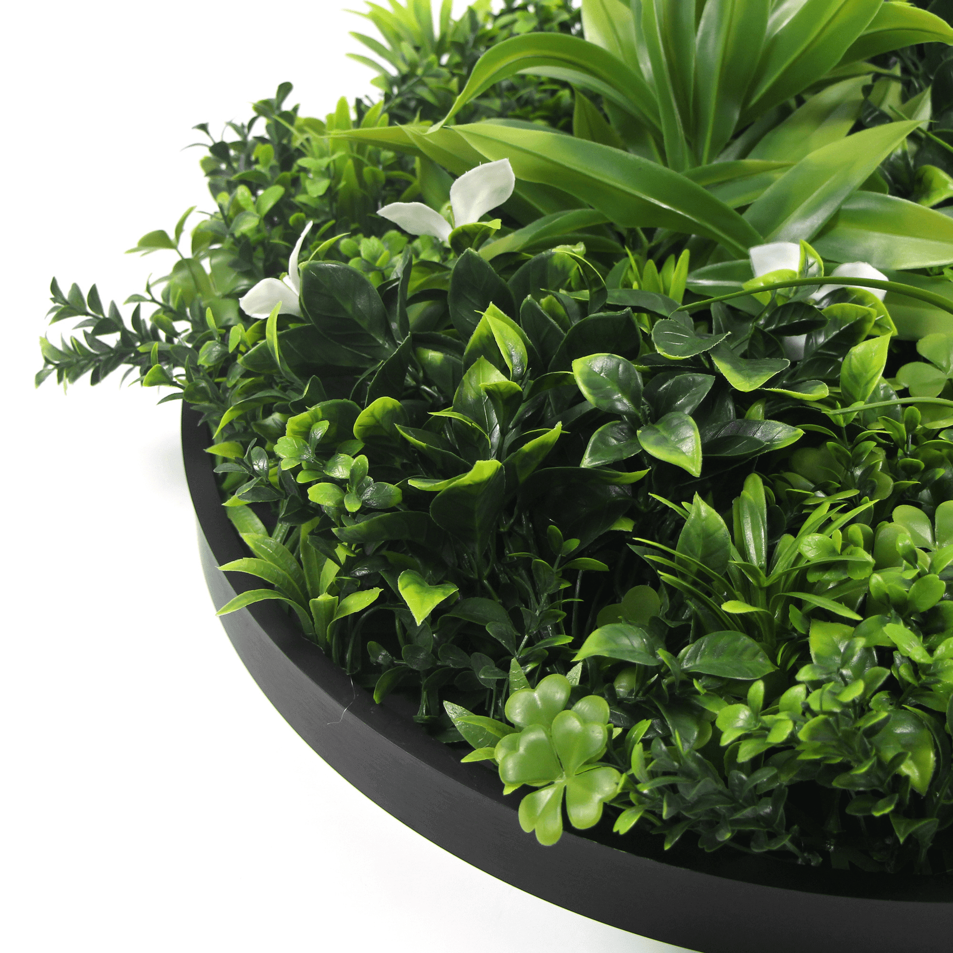 Artificial Green Wall Disc 30" Black Frame UV Resistant - Puritific