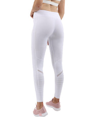 Athletique Low-Waisted Ribbed Leggings With Hidden Pocket and Mesh Panels - White - Puritific