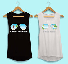 Aviator Bride Vibes 😎 | Beach Vibes - Bachelorette Beach Party Flowy Muscle Tank Tops - Puritific