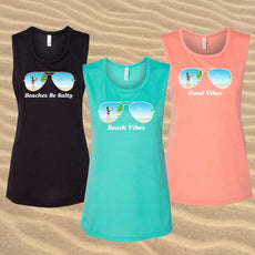 Aviator Bride Vibes 😎 | Beach Vibes - Bachelorette Beach Party Flowy Muscle Tank Tops - Puritific