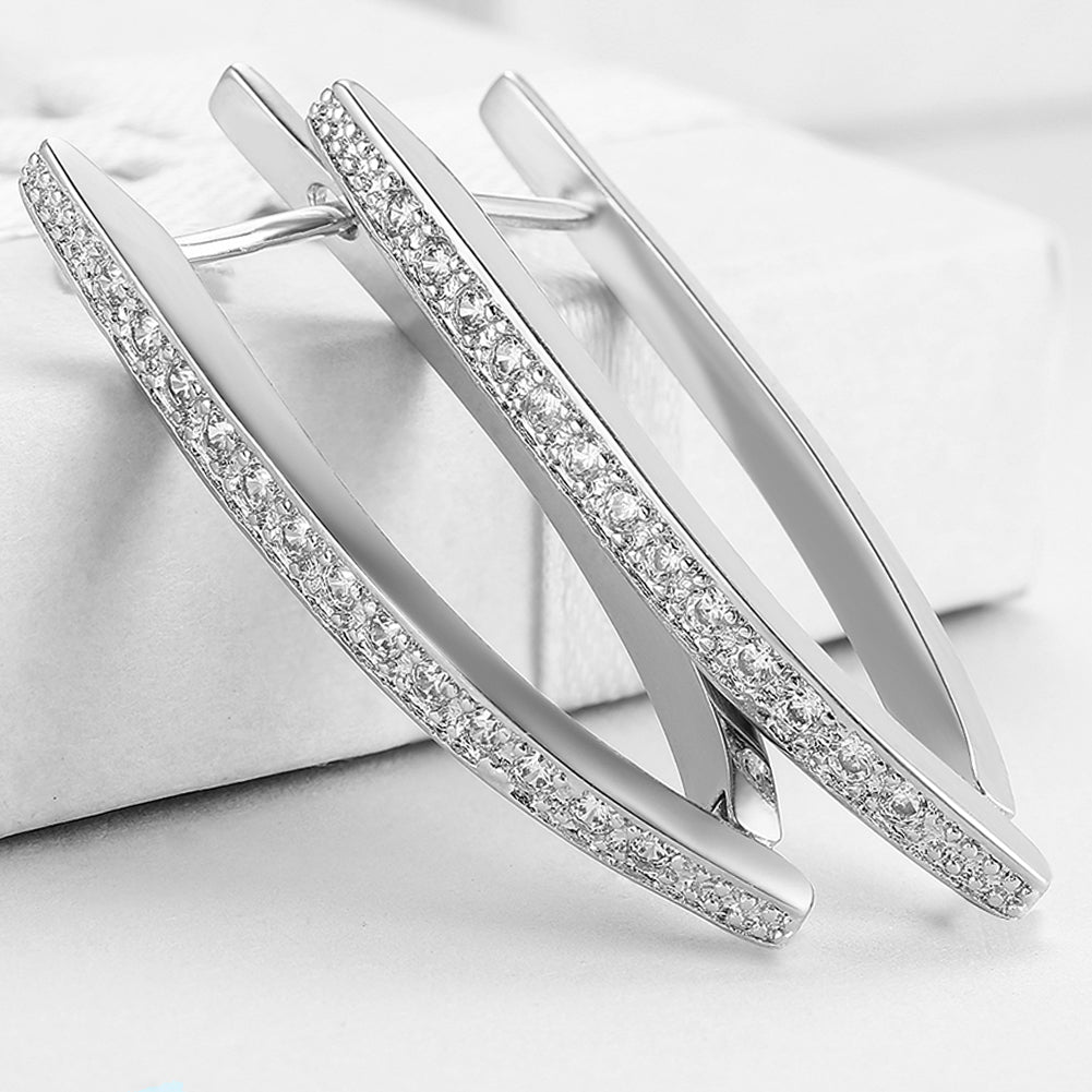 1.4" Pave Thin Pave Hoop Earring in 18K White Gold Plated with Crystals - Puritific