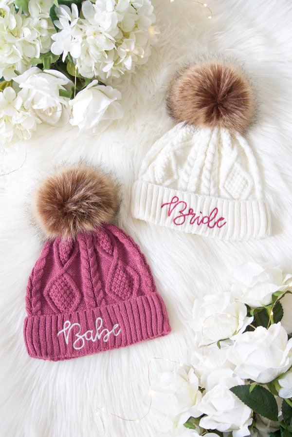 Babe and Bride Knitted Pom Pom Beanies - Puritific