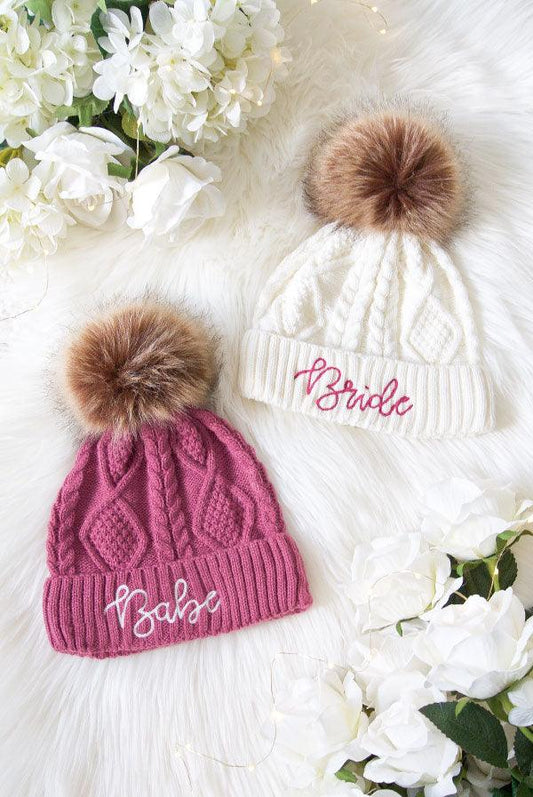 Babe and Bride Knitted Pom Pom Beanies - Puritific