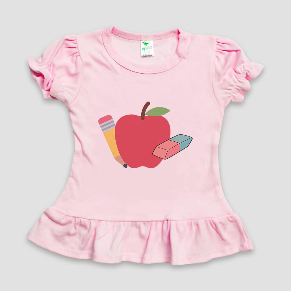 Back to School Pencil Apple Eraser Girls Ruffle Shirt - Mamas Boutiques | Kids Ruffle Top Pink