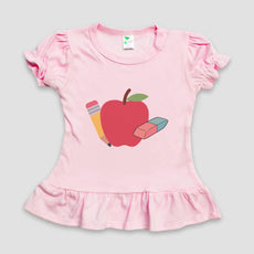 Back to School Pencil Apple Eraser Girls Ruffle Shirt - Mamas Boutiques | Kids Ruffle Top Pink