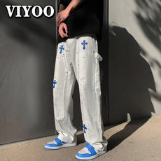 Baggy Printed Denim Pants - Puritific