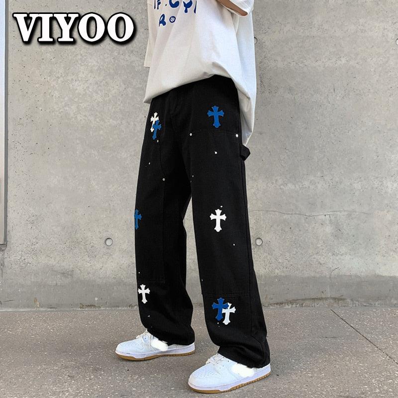 Baggy Printed Denim Pants - Puritific