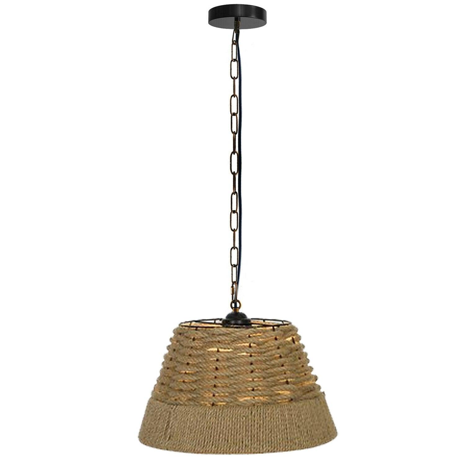 Basket Shape Ceiling Pendant Light Hemp Rope Hanging Light E27 Lamp Shade~1532-0