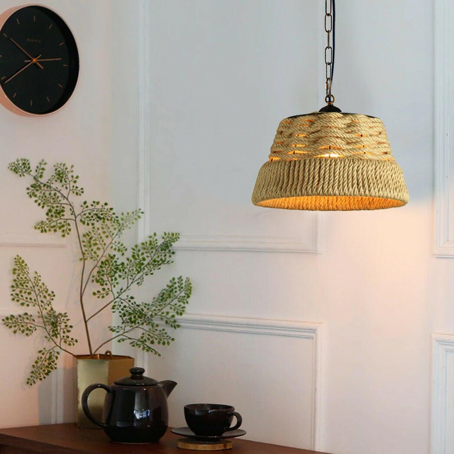 Basket Shape Ceiling Pendant Light Hemp Rope Hanging Light E27 Lamp Shade~1532-1