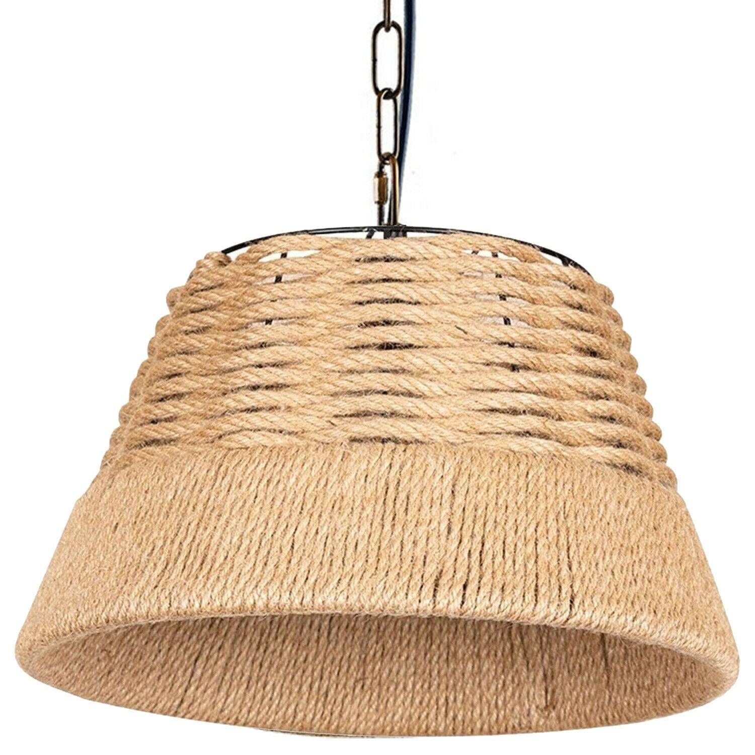 Basket Shape Ceiling Pendant Light Hemp Rope Hanging Light E27 Lamp Shade~1532-4