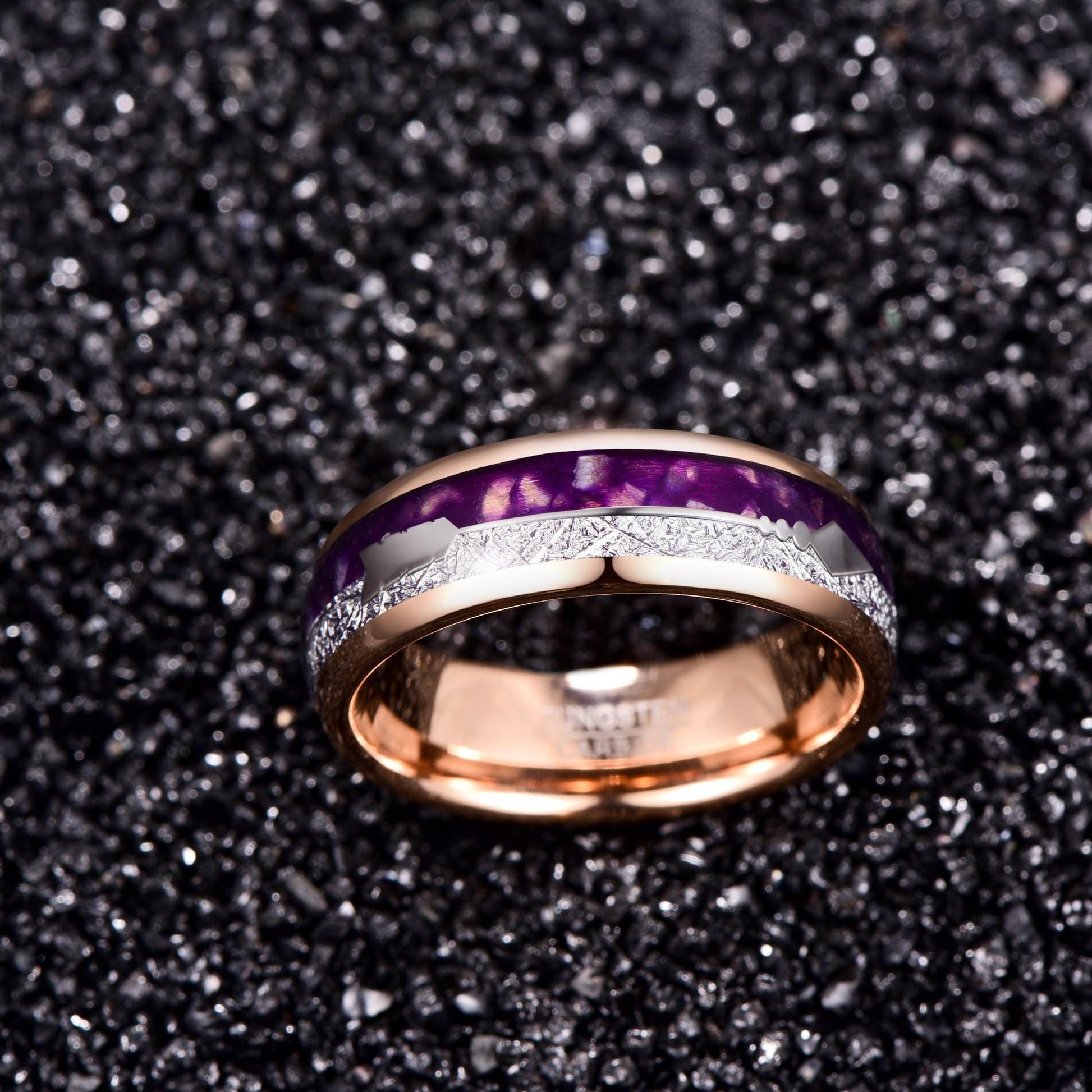 Purple and Rose Gold Arrow Tungsten Ring - Puritific