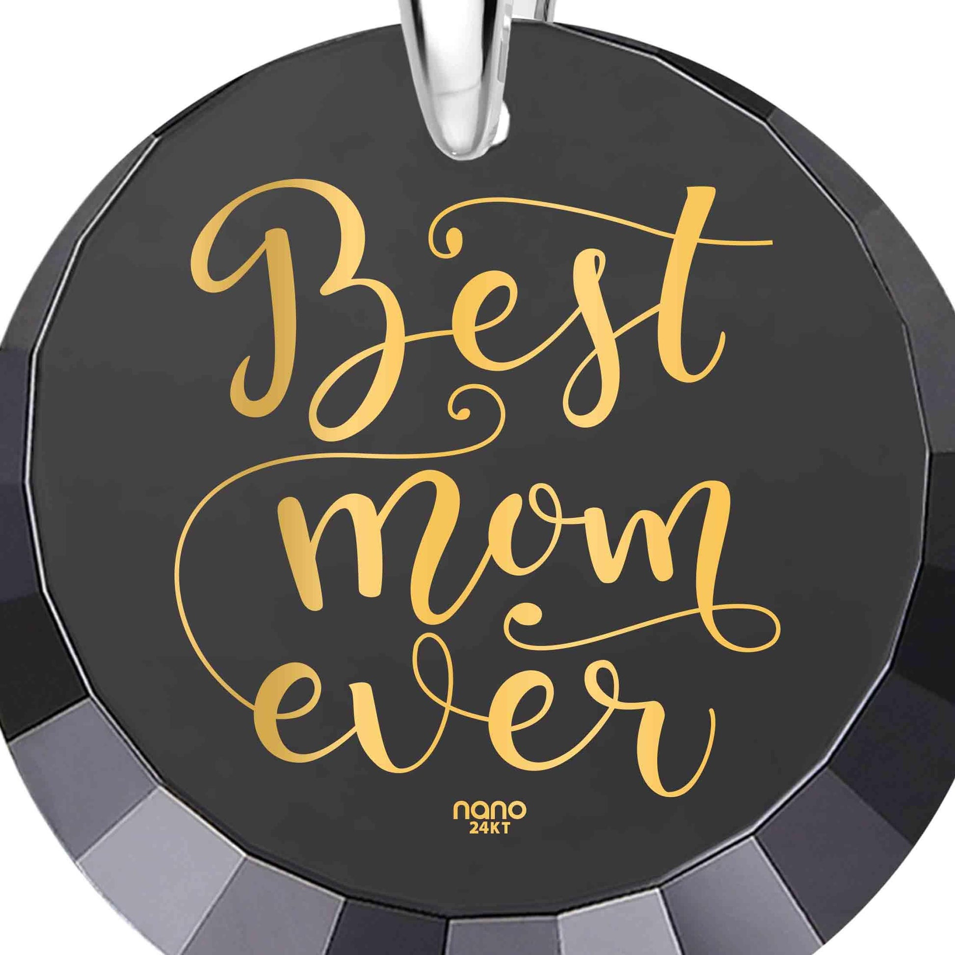 Best Mom Silver Necklace 24k Gold Inscribed - Mother's Day Jewelry Gift - Puritific