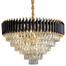 Black and Gold Crystal Pendant Light 3- Tier Pendant Light Fixture Round Flush Mount Crystal Ceiling Light~4803-22