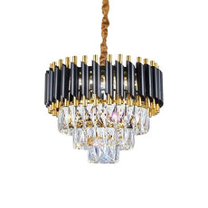 Black and Gold Crystal Pendant Light 3- Tier Pendant Light Fixture Round Flush Mount Crystal Ceiling Light~4803-1