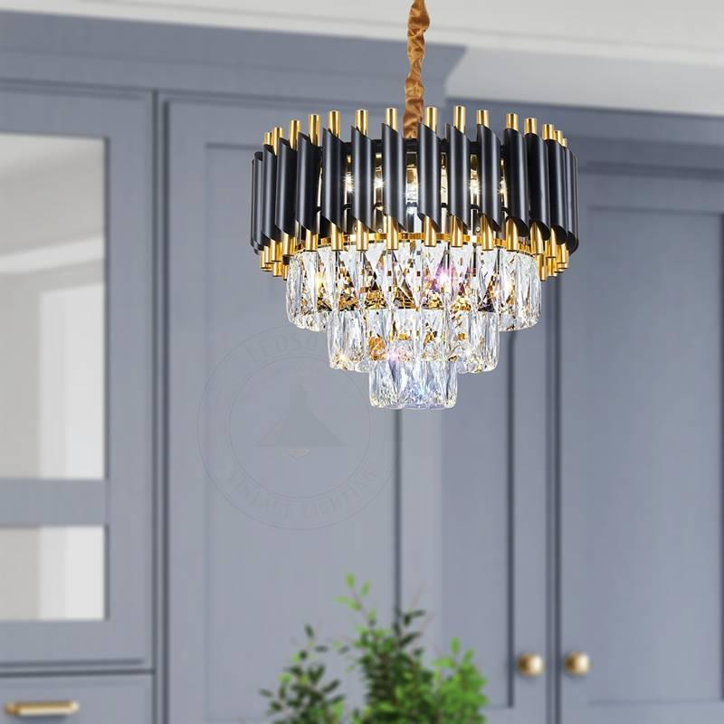 Black and Gold Crystal Pendant Light 3- Tier Pendant Light Fixture Round Flush Mount Crystal Ceiling Light~4803-3