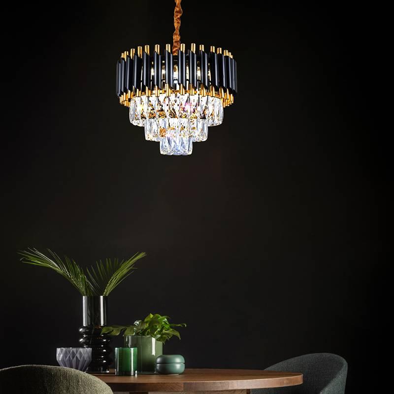 Black and Gold Crystal Pendant Light 3- Tier Pendant Light Fixture Round Flush Mount Crystal Ceiling Light~4803-5