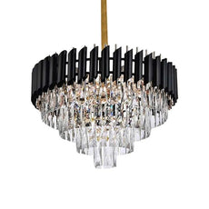 Black and Gold Crystal Pendant Light 3- Tier Pendant Light Fixture Round Flush Mount Crystal Ceiling Light~4803-6