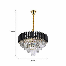 Black and Gold Crystal Pendant Light 3- Tier Pendant Light Fixture Round Flush Mount Crystal Ceiling Light~4803-7