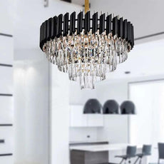 Black and Gold Crystal Pendant Light 3- Tier Pendant Light Fixture Round Flush Mount Crystal Ceiling Light~4803-8