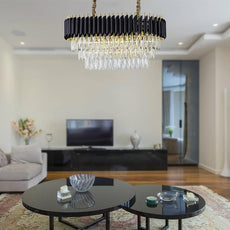 Black and Gold Crystal Pendant Light 3- Tier Pendant Light Fixture Round Flush Mount Crystal Ceiling Light~4803-12