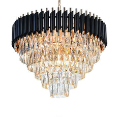 Black and Gold Crystal Pendant Light 3- Tier Pendant Light Fixture Round Flush Mount Crystal Ceiling Light~4803-15