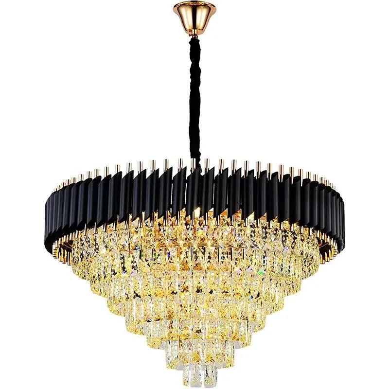 Black and Gold Crystal Pendant Light 3- Tier Pendant Light Fixture Round Flush Mount Crystal Ceiling Light~4803-18