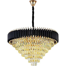 Black and Gold Crystal Pendant Light 3- Tier Pendant Light Fixture Round Flush Mount Crystal Ceiling Light~4803-18