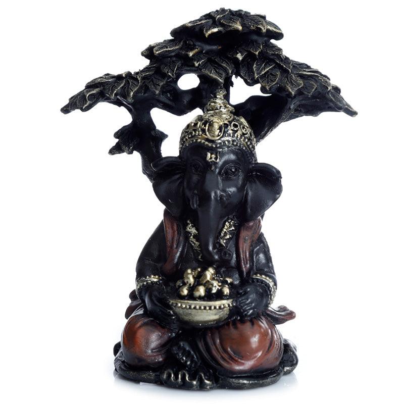 Black and Gold Ganesh Sitting Under Tree GAN18-0