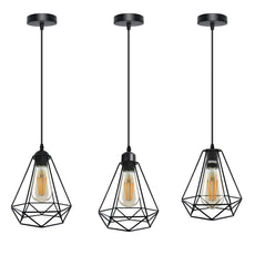 Black diamond-shaped wire cage metal,E27 cord ceiling hanging pendant lighting~4489-0