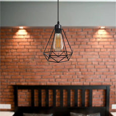 Black diamond-shaped wire cage metal,E27 cord ceiling hanging pendant lighting~4489-1