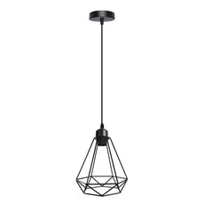 Black diamond-shaped wire cage metal,E27 cord ceiling hanging pendant lighting~4489-2