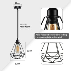 Black diamond-shaped wire cage metal,E27 cord ceiling hanging pendant lighting~4489-4